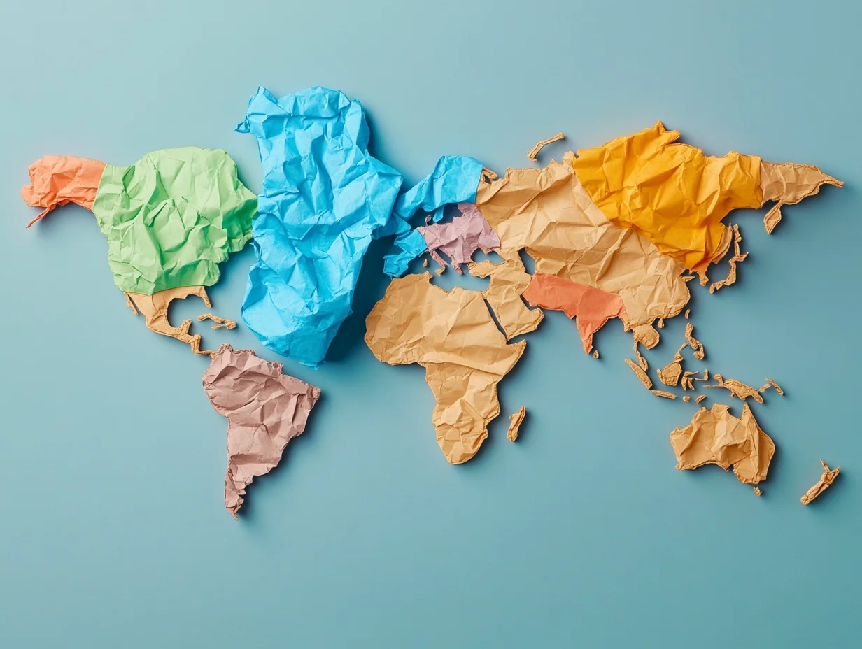 Mapa del mundo hecho con bolsas compostables.
